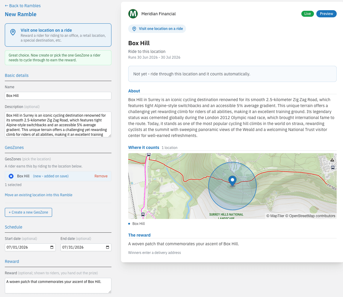 Creating a Ramble and its GeoZone in the group editor