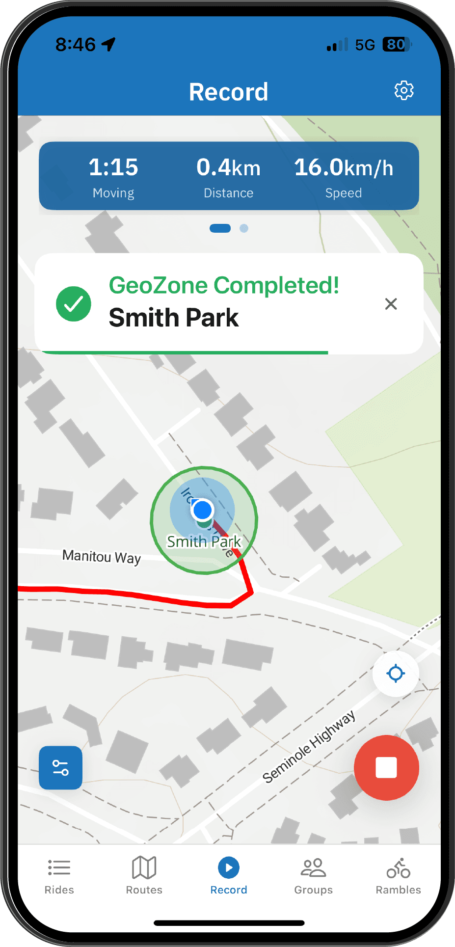 GeoZone verifying an office arrival by GPS in the mobile app